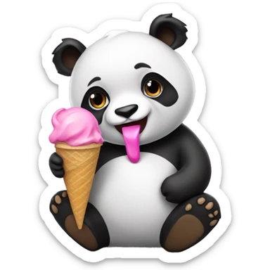 Panda eating ice cream pink sticker