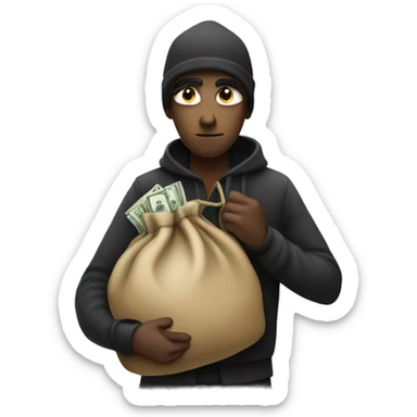 A thief with a money bag over shoulder sticker