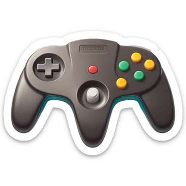 Clash of Clans aesthetic: Cinematic Playful Nintendo 64 Console Portrait Emoji, rendered in a 3D vector-style similar to standard emojis with minimal shading and bold, simplified shapes. A compact, distinct form with signature details, softly glowing with a nostalgic gaming charm. Simplified yet unmistakably iconic, highly detailed and consistent, glowing with a soft radiance and high shine. Stylized with a touch of retro gaming magic and a soft glowing outline, capturing the essence of a beloved gaming relic with a friendly, playful manner! sticker