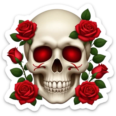 Skull with red dark roses surrounding it sticker
