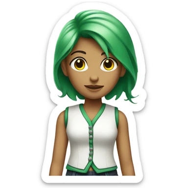A girl with green hair and has a white vest and has boy green hair but is a girl sticker