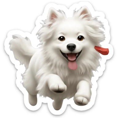 White fluffy dog chasing Asian girl sticker