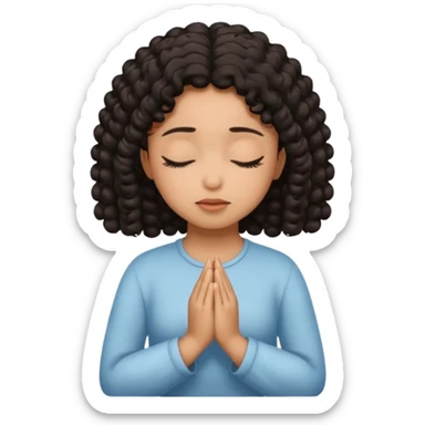 brown girl praying curls black hair and eyes closed sticker