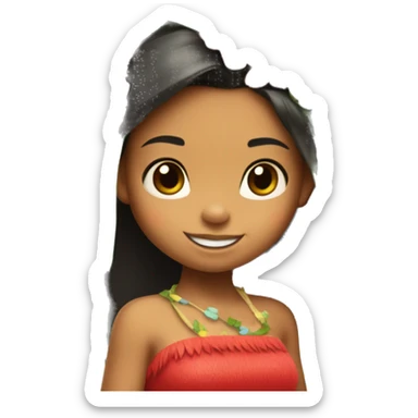 Little girl wearing a grass hula skirt and red tube top like lilo from lilo and stitch sticker