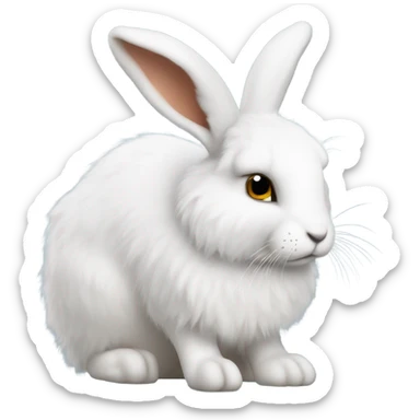 white hare very fluffy with no feet laying down, side view sticker