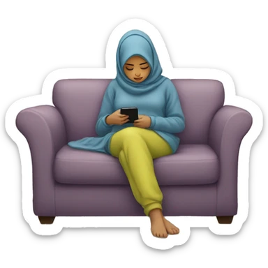 Hijabi-wearing-hoodie-sleeping-on-couch-with-phone sticker