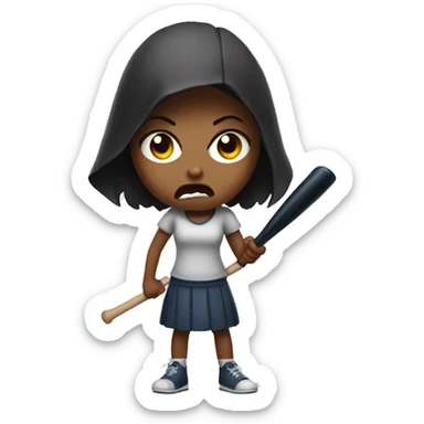 Angry girl with a bat in her hand  sticker