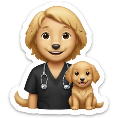 golden retriever wearing. black scubs sticker
