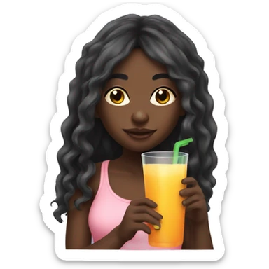 Black girl with long hair drinking juice sticker