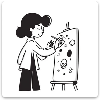 a chief of creative character, professional yet imaginative, with artistic elements like a paintbrush and palette, hand drawn doodle style sticker