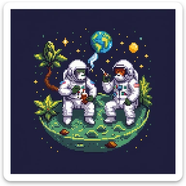 multiple apes in space suits floating and smoking weed sticker