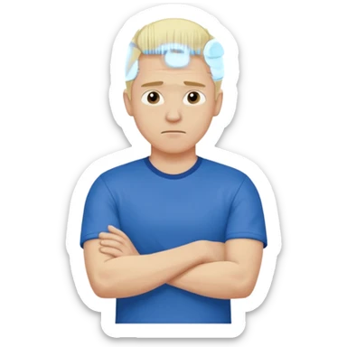 Pale blond man in blue football t shirt crossed arms showing that he is cold sticker