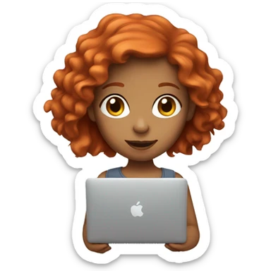 A red-haired girl with a MacBook  sticker