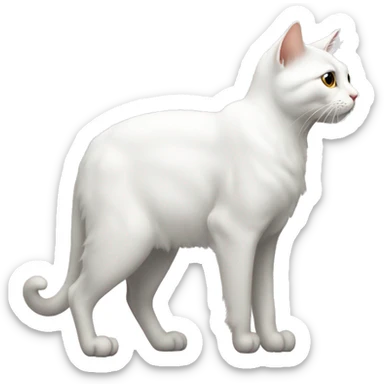 Standing white cat looking to the left. It is seen from the profile sticker