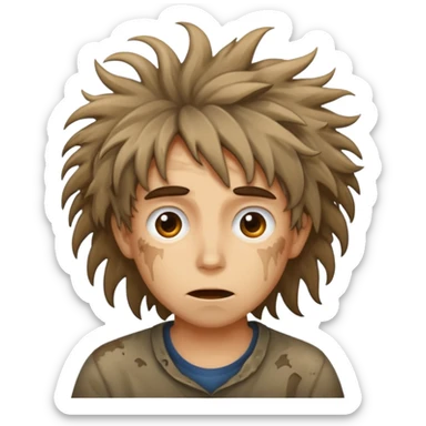 a person with a wild weird expression and messy hair sticker