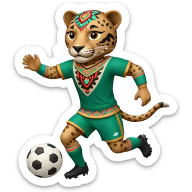 jaguar realista mexicano con vestimenta azteca que juega futbol sticker