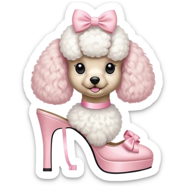 Poodle wearing a light pink bow and heels sticker