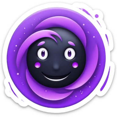 A Discord emoji of a swirling dark void or black hole with violet sparks at the edges. Circular composition, deep shadows, 2D flat vector, white background. sticker