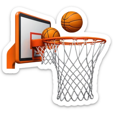 Basketball stretching the net as it goes through, dynamic action shot, iOS emoji style sticker