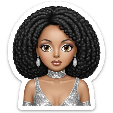 Diana Ross, black hair, silver outfit sticker