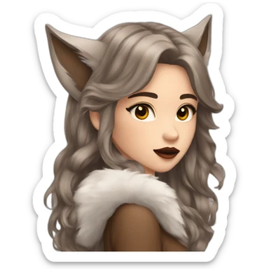  girl brown long hair lipstick wolf ears  sticker