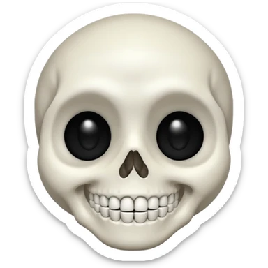 A skeleton face with a big white smile and big black eyes with tiny pupils sticker