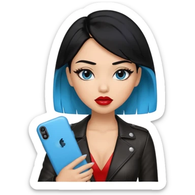 Black haired with baby blue ends, tan skin, and sexy outfit sticker