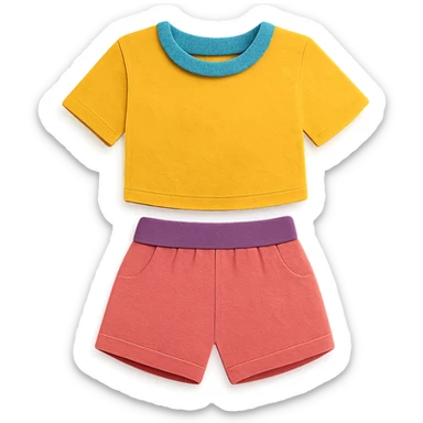 illustration of a women's short and tee shirt set in paper-craft style sticker