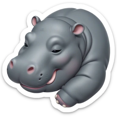 Meme-Worthy Cute Sleeping Hippo Portrait Emoji, Head resting peacefully with a contented smile, showcasing a massive, robust build and a luxuriously soft slate-gray hide, eyes shut in a serene, restful nap, Simplified yet hilariously adorable features, highly detailed, glowing with a soft, drowsy light, high shine, relaxed and utterly lovable, stylized with an air of playful laziness, bright and heartwarming, soft glowing outline, capturing the essence of a comically sleepy hippo, so meme-worthy it feels like it could instantly become the next viral sensation of adorable slumber! sticker