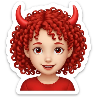 curly hair girl kid with small red horns sticker