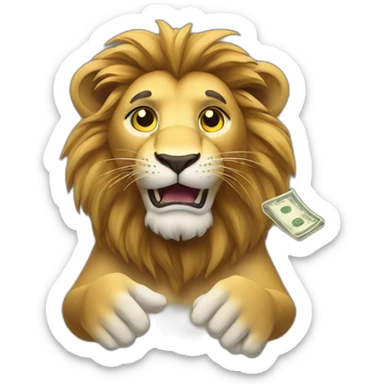 Lion handing out money sticker