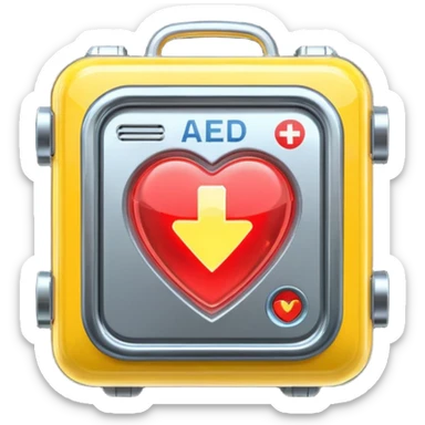 futuristic AED box, glowing, sparkling, with complex sci-fi details, emoji style sticker