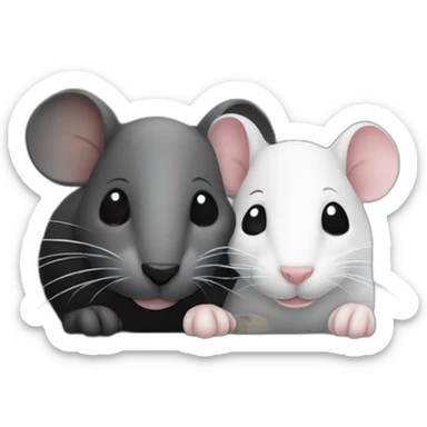 A gray and a black and white rat snuggling sticker