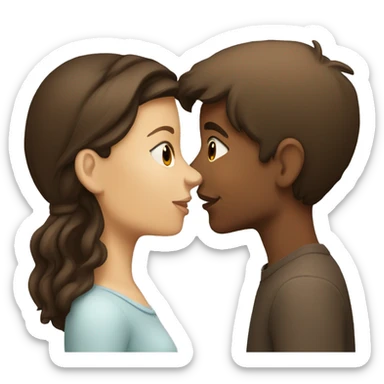 white brunette girl and brown boy kissing sticker