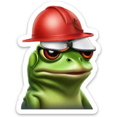 a frog wearing all black and a red helmet and smoking a sigar  sticker