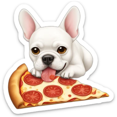 white FRENCH BULLDOG-eating pizza sticker