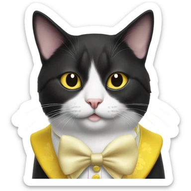 Tuxedo cat in yellow costume for new year sticker