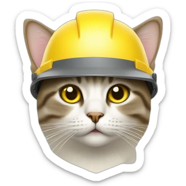 cat wearing yellow construction helmet flat face hazy eye sticker