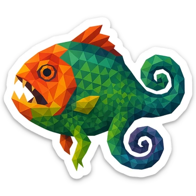 piranha with chameleon tail and lizard skin, vibrant colors sticker