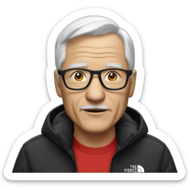 old white man with black and red supreme north face jacket sticker