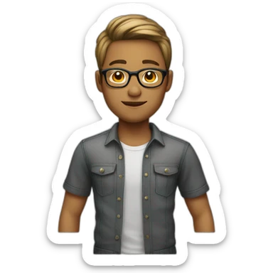 young man casual clothes glasses very short hair sticker