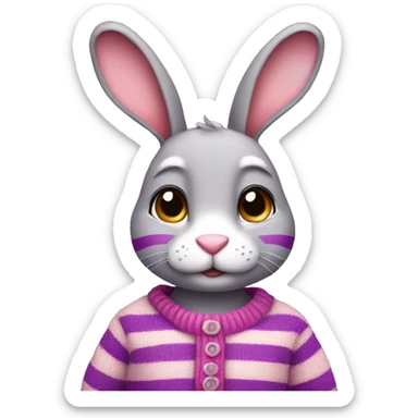 Cute rabbit wearing pink purple stripes sweater sticker
