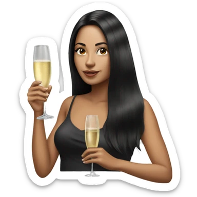 Hyperrealistic woman with black long hair drinks champagne sticker