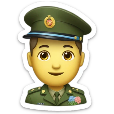 un militaire avec un bouquet de fleur sticker