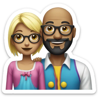 black beard Bald man wearing glasses with clown girl sticker