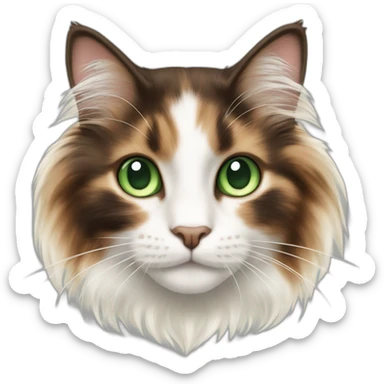jumping longhaired white and dark brown calico cat with green eyes sticker