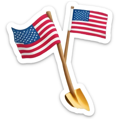 American flag with shovel at the bottom of the pole sticker