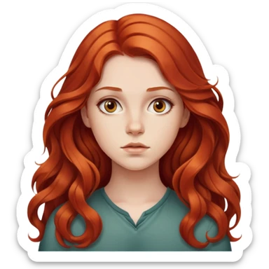 con gái 20 tuổi, da trắng, tóc dài màu đỏ hơi xuan nhẹ, mặt nghiêm túc,  sticker