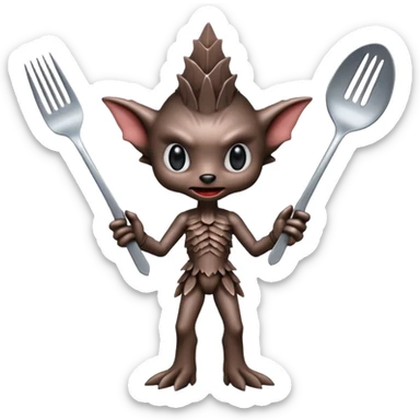 A demogorgon holding a fork sticker