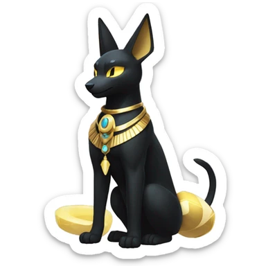 Black godly overpowered ethereal majestic Egyptian Lucario-Umbreon-Cat. Golden Anubis-Rings and yellow ring-markings. Full body sticker